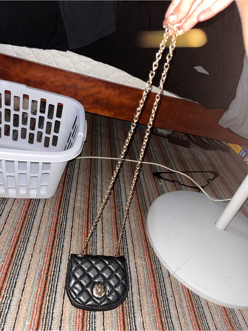 Black Quilted Crossbody Bag with Gold Chain